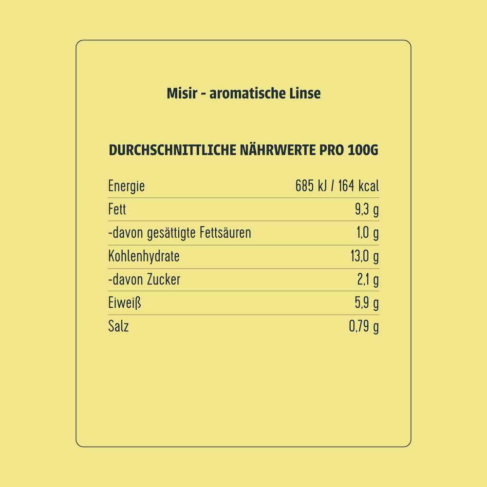 Nutritional Information for Misir- Aromatic Lentil